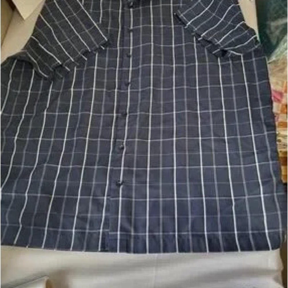 Denver Hayes Navy Blue Windowpane Short-Sleeve Button-Down Shirt - Picture 6 of 6